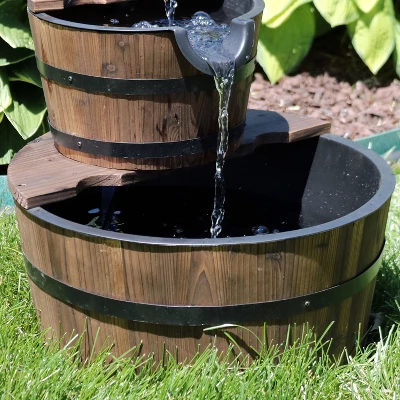 Sunnydaze Decor Sunnydaze 23"H Electric Fir Wood 2-Tier Farmhouse Barrel With Metal Decorative Hand Pump Outdoor Water Fountain 7 Sunnydaze Decor Sunnydaze 23"H Electric Fir Wood 2-Tier Farmhouse Barrel With Metal Decorative Hand Pump Outdoor Water Fountain - Image 5