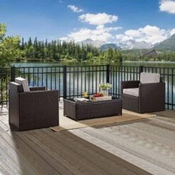 Palm Harbor 3pc All-Weather Wicker Patio Seating Set - Gray Cushions - Crosley -Garden & Outdoors GUEST a6794a4b fe92 49b7 a9b5 470ac6aaafca