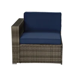 3pc Outdoor Rattan Wicker Conversation Set With Accent Table & Sectional - Brown/Blue - GODEER -Garden & Outdoors GUEST a71b22a8 9136 41b0 a768 918307ea216e