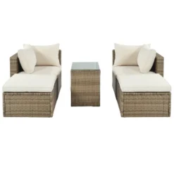 5pc Wicker Patio Seating Set With Cushions - Brown/Beige - GODEER -Garden & Outdoors GUEST a83034c1 3c53 4e06 b0e3 3f96ddc0ffab