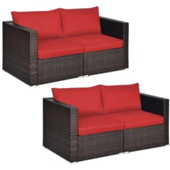 Costway 4PCS Patio Rattan Corner Sofa Sectional Furniture SetBlueBeigeNavy Cushion -Garden & Outdoors GUEST a86340fe 2770 4946 a50d 7338f9c445ef