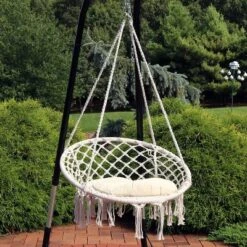Sunnydaze Decor Sunnydaze Indoor/Outdoor Cotton Rope Hammock Chair Bohemian Macrame Hanging Netted Swing With Mounting Hardware, Seat Cushion, And Tassels