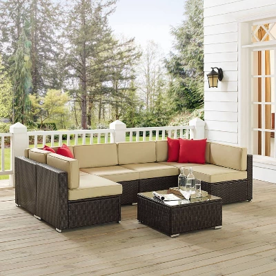 Sea Island 7pc Outdoor Wicker Sectional Set - Sand - Crosley 3 Sea Island 7pc Outdoor Wicker Sectional Set - Sand - Crosley