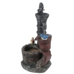 LuxenHome Resin Farmhouse Barrel And Water Pump Outdoor Fountain -Garden & Outdoors GUEST a981dfe0 6ad7 4826 8a33 009f3f66ae0b