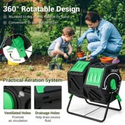 Costway Dual Chamber Compost Tumbler Outdoor Rotating Chamber Compost Bin 34.5 Gallon -Garden & Outdoors GUEST a9854585 5ce3 4949 830f 519cc6c77c7e