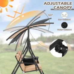 Costway 2-Person Canopy Porch Swing Padded Chair Cooler Bag Rotatable Tray TurquoiseBeigeBlack -Garden & Outdoors GUEST aa5a3544 636f 481a b0e6 79b2e50834e2