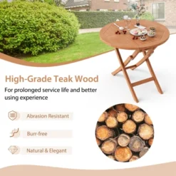Costway 31.5'' Patio Round Folding Dining Table Solid Teak Wood Natural Outdoor Portable -Garden & Outdoors GUEST ab66ce64 a5c9 445f 97ef b726ce286afb