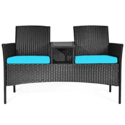 Costway Patio Rattan Conversation Set Seat Sofa Cushioned Loveseat Glass Table Chair RedTurquoise -Garden & Outdoors GUEST ab8b6e4c 936e 4f8b 98b7 ca83f03e3856