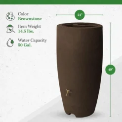 Algreen Athena 80 Gallon Plastic Outdoor Rain Barrel With Brass Spigot And Screen Guard For Rain Water Collection And Storage, Brownstone -Garden & Outdoors GUEST ad8a8018 a03b 43c9 8195 d51839dd9bcb