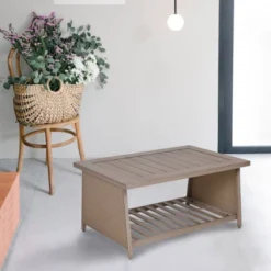 Aluminum Patio Chat Table With Bottom Shelf - Natural - WELLFOR 21 Aluminum Patio Chat Table With Bottom Shelf - Natural - WELLFOR -Garden & Outdoors GUEST ae4905cf 2f3c 4ea6 9aca 61de6ed63f4d