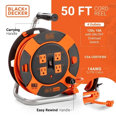 Black & Decker BLACK+DECKER 50' Cord Reel 14AWG 4 Outlets 4 Black & Decker BLACK+DECKER 50' Cord Reel 14AWG 4 Outlets - Image 2