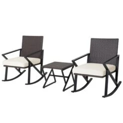 Costway 3PCS Patio Rattan Wicker Rocking Chairs Table Bistro Set Cushioned Rocker Garden -Garden & Outdoors GUEST aee67711 4d62 4716 8d23 a9a878fef61b