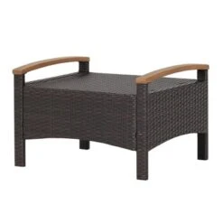 Costway Set Of 2 Patio Rattan Ottoman Footrest Cushions Wooden Handle Off WhiteBrownRedNavy -Garden & Outdoors GUEST afddaf28 1e4f 496c a6c8 1b448d6f108a