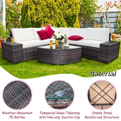 Costway 6PCS Rattan Furniture Set Conversation Cushioned Sofa Armrest Garden TurquoiseWhite 7 Costway 6PCS Rattan Furniture Set Conversation Cushioned Sofa Armrest Garden TurquoiseWhite - Image 5