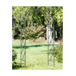 Achla Designs 92" Elegant Handcrafted Lattice Iron Garden Arbor Graphite Powder Coated Finish