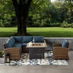 Bradenton 5pc Outdoor Wicker Seating With Fire Table - Crosley