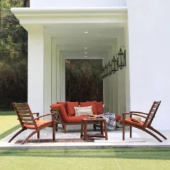 Westlake 3pc Wood Patio Chat Set With Cushion - Red Brick - Cambridge Casual -Garden & Outdoors GUEST b17f230f 1a76 48c2 b5ea da3f683a27b6