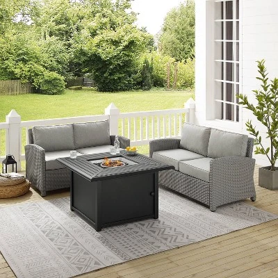 Bradenton 3pc Wicker Loveseat Set With Fire Table - Gray - Crosley 13 Bradenton 3pc Wicker Loveseat Set With Fire Table - Gray - Crosley - Image 11