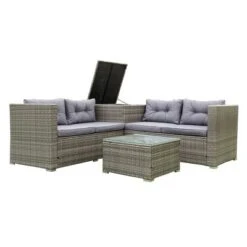 4pc Wicker Patio Conversation Seating Set With Thick Cushions - Gray - GODEER -Garden & Outdoors GUEST b22dd108 745d 4f06 9b55 e27a34ee4b58