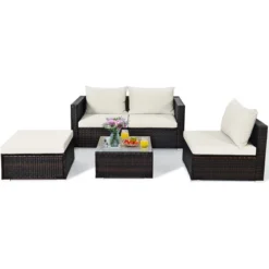 Costway 5PCS Patio Rattan Furniture Set Sectional Conversation Sofa Off White -Garden & Outdoors GUEST b6ecd132 81fb 44e8 bc4f 1b137912481c