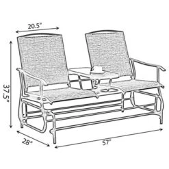 Gardenised Two Person Outdoor Double Swing Glider Chair Set With Center Tempered Glass Table, Loveseat Lawn Rocker Bench -Garden & Outdoors GUEST b783c877 f723 4137 8fb5 3f00134c8c1d