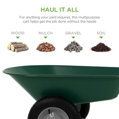 Best Choice Products Dual-Wheel Home Wheelbarrow Yard Garden Cart For Lawn, Construction - Green 3 Best Choice Products Dual-Wheel Home Wheelbarrow Yard Garden Cart For Lawn, Construction - Green