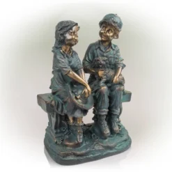 16" Polyresin Girl And Boy With Dog Sitting On Bench Sculpture Bronze - Alpine Corporation 9 16" Polyresin Girl And Boy With Dog Sitting On Bench Sculpture Bronze - Alpine Corporation -Garden & Outdoors GUEST b8ce906e 440f 4f87 9a16 3a3c97ca7e47
