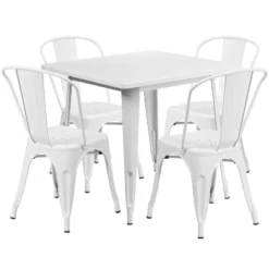 Flash Furniture Commercial Grade 31.5" Square Metal Indoor-Outdoor Table Set With 4 Stack Chairs -Garden & Outdoors GUEST bb42ad34 d65d 4c75 9f1f 927e3fa39229