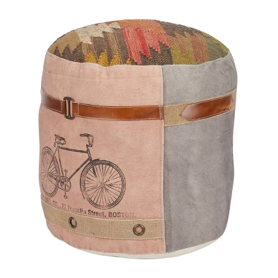 Cotton Pouf Featuring A Screenprinted Bicycle Illustration With Script - Olivia & May 4 Cotton Pouf Featuring A Screenprinted Bicycle Illustration With Script - Olivia & May - Image 2