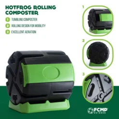 FCMP Outdoor HOTFROG 37 Gallon Single Chamber Quick Curing Tumbling Composter Outdoor Rotating Garden Compost Bin Green/Black -Garden & Outdoors GUEST bd386acf 67ca 4dc7 b874 22f2625f75a0