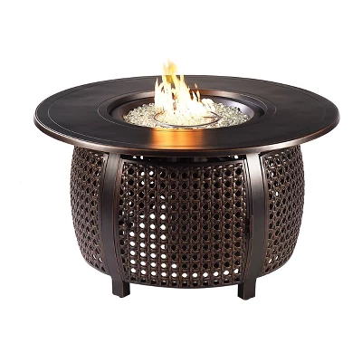 5pc Outdoor Fire Table Set With Weave 44" Round Fire Table, 4 Deep Seating Swivel Rocking Chairs & Table Fabric Covers - Oakland Living 4 5pc Outdoor Fire Table Set With Weave 44" Round Fire Table, 4 Deep Seating Swivel Rocking Chairs & Table Fabric Covers - Oakland Living - Image 2