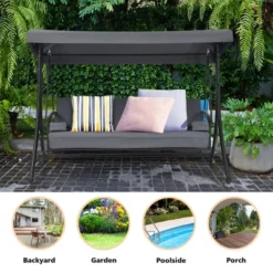 Costway Patio 3-Seat Porch Canopy Swing Converting Grey Cushion Pillow Adjust -Garden & Outdoors GUEST be6ac8fd 7ca3 424d b3f6 5e06b7c4a474