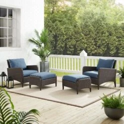 Kiawah 4pc Outdoor Wicker Conversation Set With 2 Arm Chairs & 2 Ottomans Blue - Crosley -Garden & Outdoors GUEST bea775f0 fa2a 4d04 8344 52c781dc9c55