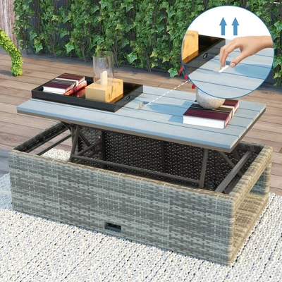 4pc Outdoor Wicker Conversation Sectional Set With Cushions - Gray - GODEER 7 4pc Outdoor Wicker Conversation Sectional Set With Cushions - Gray - GODEER - Image 5
