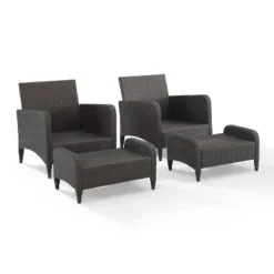 Kiawah 4pc Outdoor Wicker Conversation Set With 2 Arm Chairs & 2 Ottomans Blue - Crosley -Garden & Outdoors GUEST bf196722 053c 443d b7a4 a8f130358faa