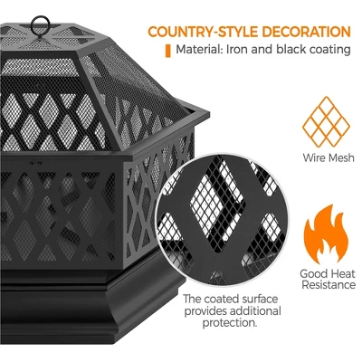 Yaheetech 28" Steel Fire Pit Outdoor Fireplace, Black 7 Yaheetech 28" Steel Fire Pit Outdoor Fireplace, Black - Image 5