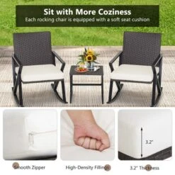 Costway 3PCS Patio Rattan Wicker Rocking Chairs Table Bistro Set Cushioned Rocker Garden -Garden & Outdoors GUEST c15225f3 0ec8 435c bd6a 6705c9d7b16e