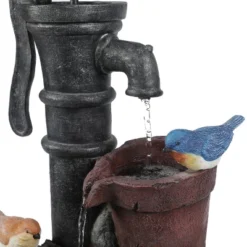 LuxenHome Resin Farmhouse Barrel And Water Pump Outdoor Fountain -Garden & Outdoors GUEST c2524972 1348 4f4d a93b ef3d3af4445b