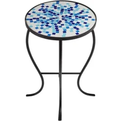 Teal Island Designs Modern Black Round Outdoor Accent Side Table 14" Wide Multi Blue Mosaic Tabletop For Front Porch Patio House Balcony -Garden & Outdoors GUEST c2563349 0afc 4291 ba6e a5b8e16a79e6