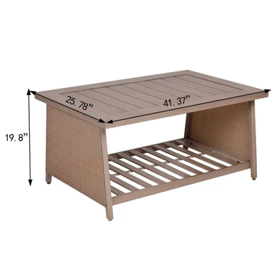 Aluminum Patio Chat Table With Bottom Shelf - Natural - WELLFOR 12 Aluminum Patio Chat Table With Bottom Shelf - Natural - WELLFOR - Image 10