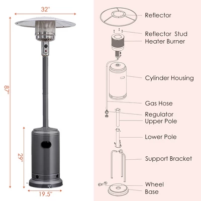Costway 50000 BTU Propane Patio Heater Standing LP Gas Steel W/ Wheels Grey 4 Costway 50000 BTU Propane Patio Heater Standing LP Gas Steel W/ Wheels Grey - Image 2