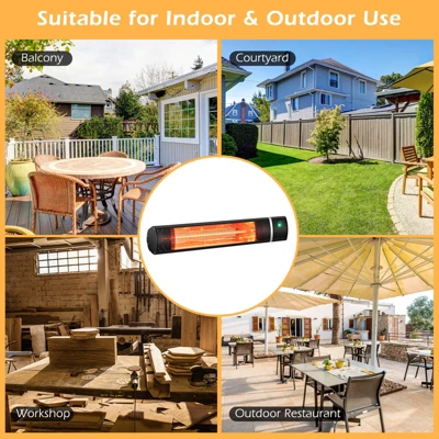 Costway Wall-Mounted Patio Heater 750W/1500W Infrared Heater With 9-Level Adjustable 24H Timer & Remote Control Black 10 Costway Wall-Mounted Patio Heater 750W/1500W Infrared Heater With 9-Level Adjustable 24H Timer & Remote Control Black - Image 8