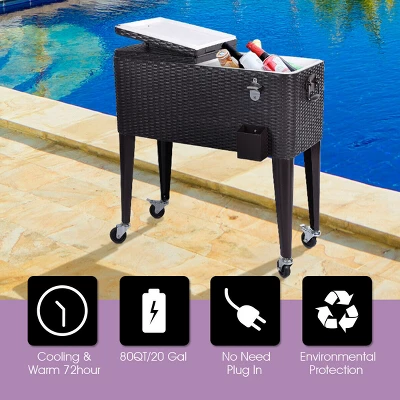Costway Outdoor Rattan 80QT Party Portable Rolling Cooler Cart Ice Beer Beverage Chest 6 Costway Outdoor Rattan 80QT Party Portable Rolling Cooler Cart Ice Beer Beverage Chest - Image 4