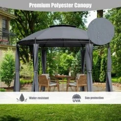 Tangkula 11.5'Outdoor Patio Round Dome Gazebo Canopy Shelter Double Roof Steel Gray -Garden & Outdoors GUEST c6f5e5d4 2563 4ec2 8454 7092893655ee