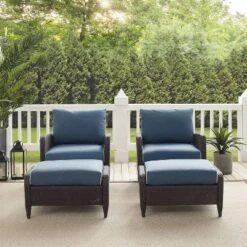 Kiawah 4pc Outdoor Wicker Conversation Set With 2 Arm Chairs & 2 Ottomans Blue - Crosley -Garden & Outdoors GUEST c8512135 bc52 495e a230 b1a4d0397821