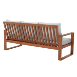 Grafton Eucalyptus 3 Seat Outdoor Bench With Cushions - Gray/Natural - Alaterre Furniture -Garden & Outdoors GUEST c8cc2706 e37e 49a9 a817 fd497214625c