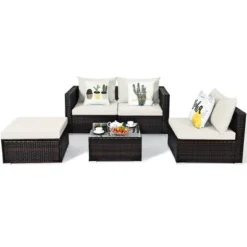 Costway 5PCS Patio Rattan Furniture Set Sectional Conversation Sofa Off White -Garden & Outdoors GUEST c96a8cc1 9726 4ba0 a8e6 950a7a98e210