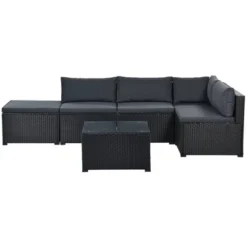 6pc Wicker Patio Conversation Set With Cushions - Black/Gray - GODEER -Garden & Outdoors GUEST ca04dcb1 1aa7 4c8e 8988 934b5976378d