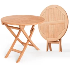 Costway 31.5'' Patio Round Folding Dining Table Solid Teak Wood Natural Outdoor Portable -Garden & Outdoors GUEST ca512abd 09c5 4b85 ac17 4ba9d5379dfe