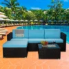 5pc Outdoor Rattan Wicker Conversation Set With Sofas, Chair, Coffee Table & Ottoman - Brown/Blue - GODEER 2 5pc Outdoor Rattan Wicker Conversation Set With Sofas, Chair, Coffee Table & Ottoman - Brown/Blue - GODEER -Garden & Outdoors GUEST ca70ce1b 42c5 40fd 81fc 4f8b934c12ec